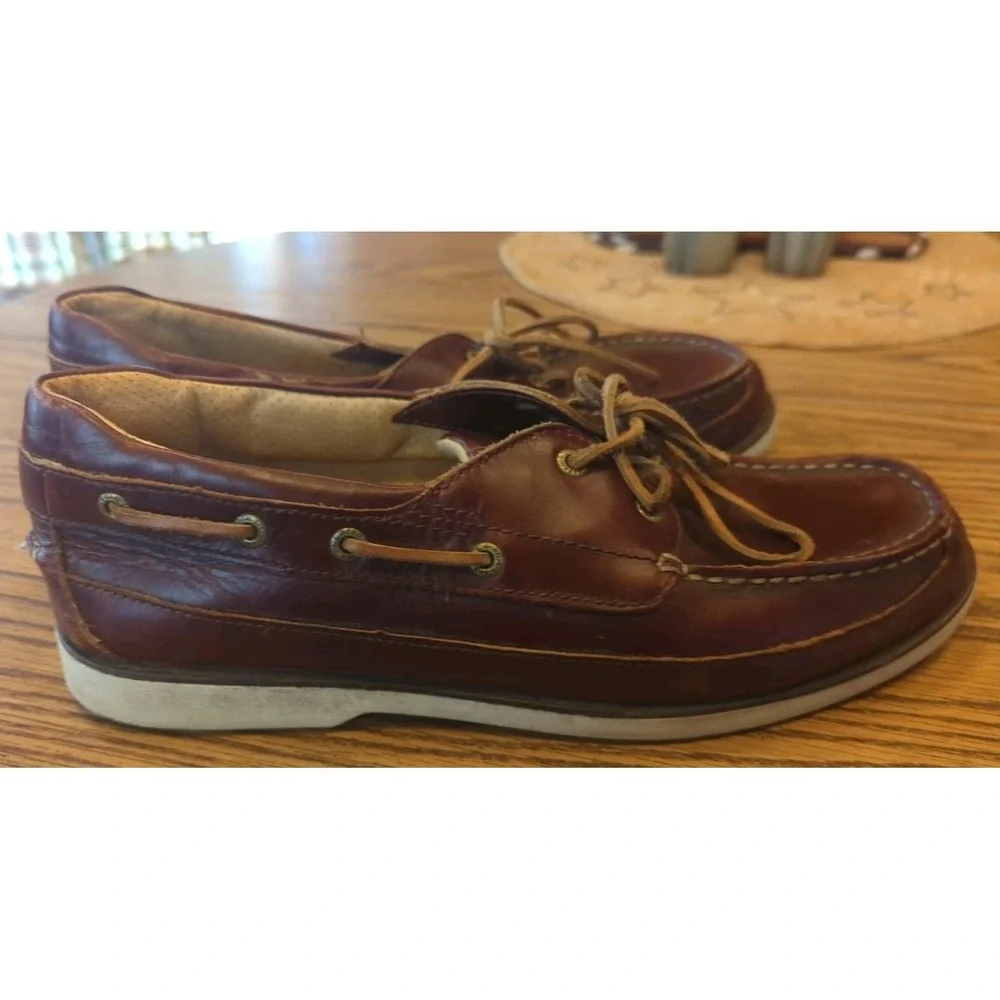 L.L. Bean Leather Brown Moccasin Boat Shoes Size 9 M‎ Lace Up Loafers